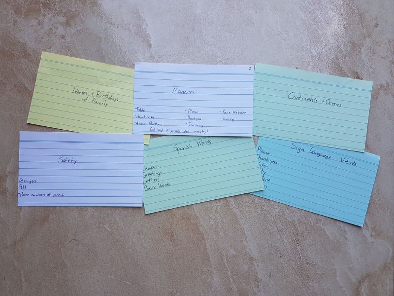index cards with skills to learn