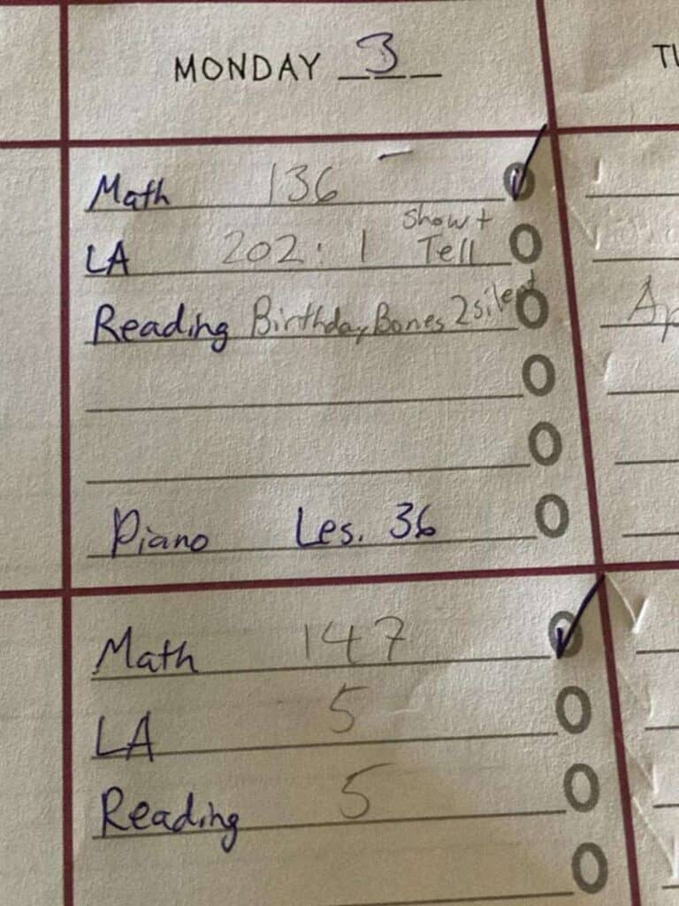 homeschool planner day of student goals