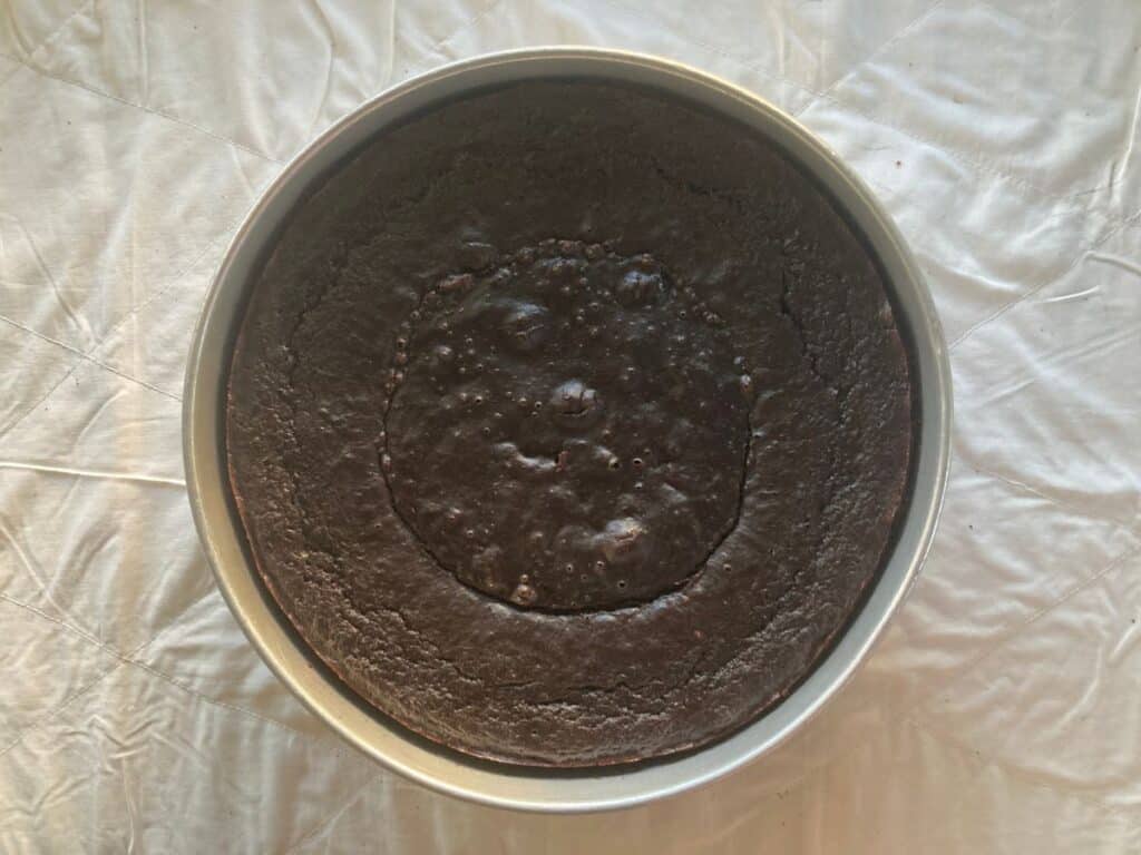 baked brownies in round pan